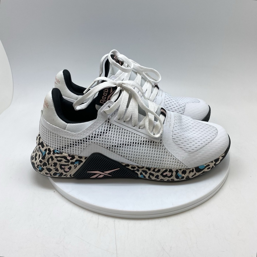 Reebok Sneakers Womens 9‎ Galaxy 5 White Leopard Print Running Athletic Shoes